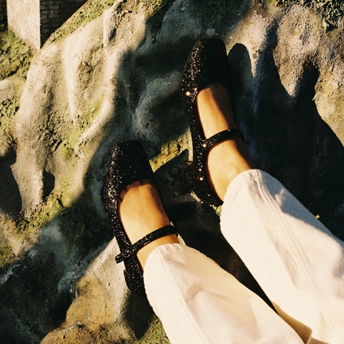 Dora Low Heels, black glitter OUTLET | Balagan Studio