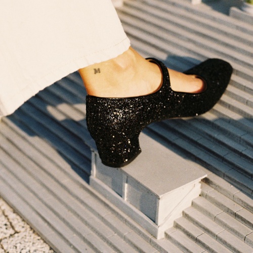 Dora Low Heels, black glitter OUTLET | Balagan Studio