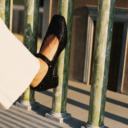 Dora Low Heels, black glitter OUTLET | Balagan Studio