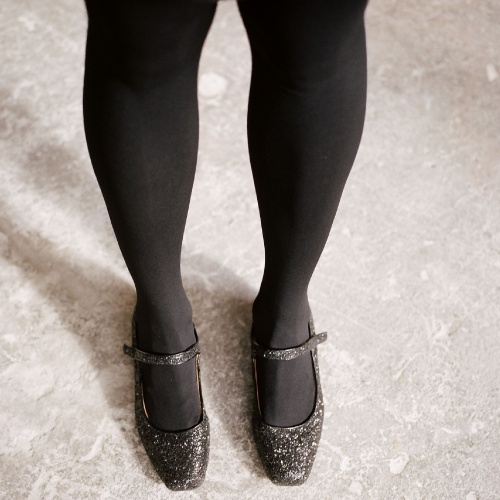 Dora Low Heels, black glitter OUTLET | Balagan Studio