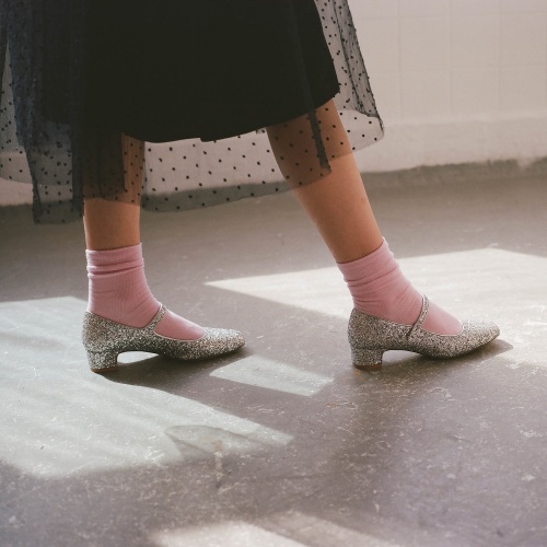 Dora Low Heels, silver glitter | Balagan Studio