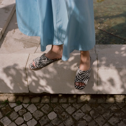 Karit slides, zebra velvet | Balagan Studio