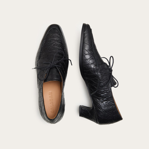 Edith Heels, black alligator pattern | Balagan Studio