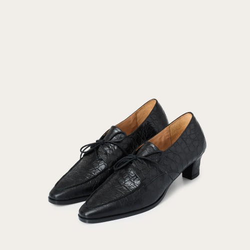 Edith Heels, black alligator pattern | Balagan Studio