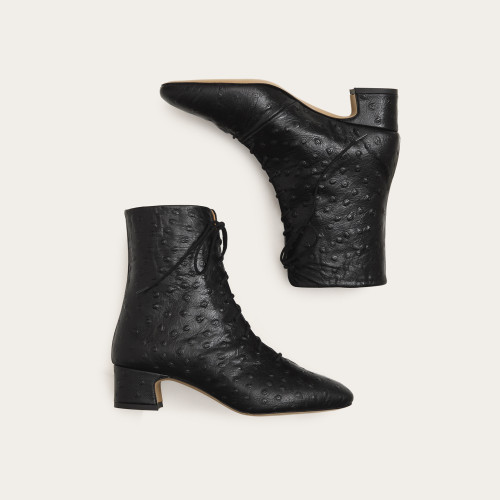 Victoria Boots, black ostrich pattern | Balagan Studio