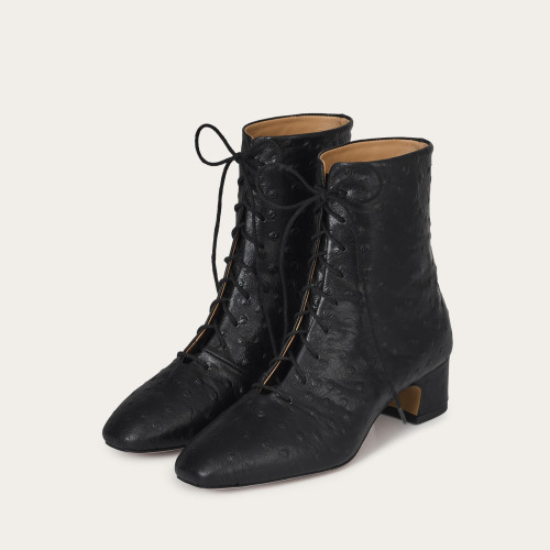 Victoria Boots, black ostrich pattern | Balagan Studio