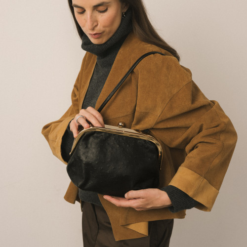Sicily Bag M, black ostrich pattern | Balagan Studio